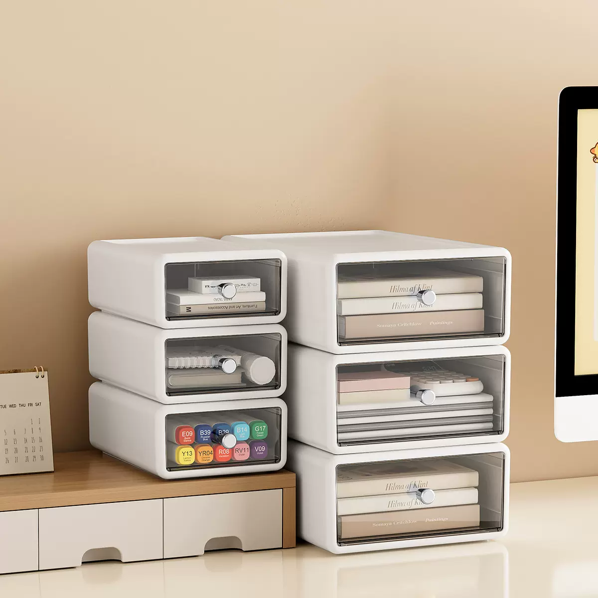 加厚透明抽屉桌面收纳盒多层简约可叠加大号办公a4文件整理置物柜