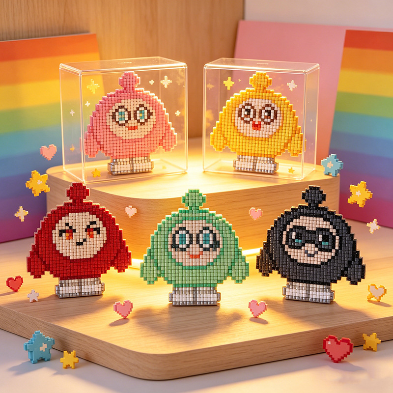 Cross-Border Cartoon Egg-Shaped Diamond Painting Keychains in Five Styles, Children's DIY Diamond Painting Bag Charms