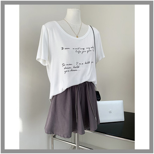 New Summer Maternity Wear Fat Letter Casual Large Collar Short-Sleeved Shirt for Women Pure Cotton Summer Lazy Style Loose and Slimming