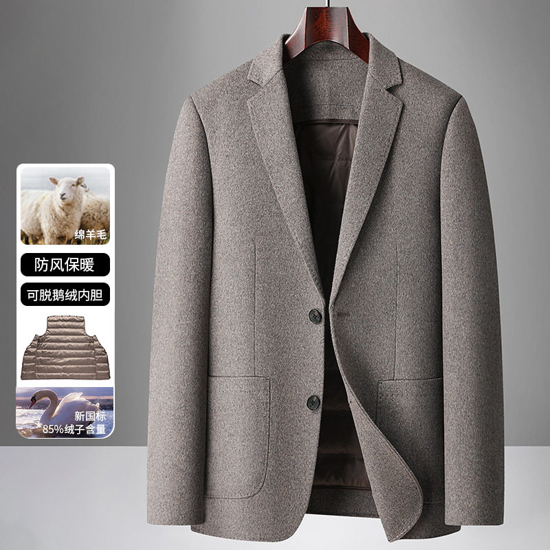 Áo vest nam len hai lớp lót lông ngỗng tháo rời, form ôm vừa, tay dài, cổ vest — Cà phê xám, Màu xanh hải quân đậm, con lạc đà, màu xám
