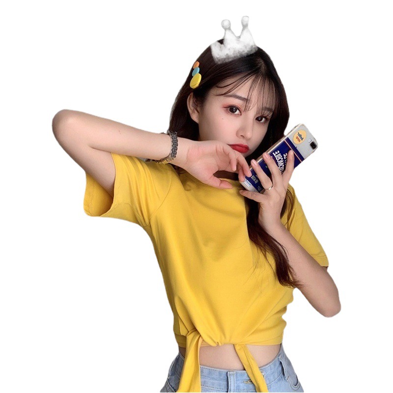 2021 verano nuevo estilo coreano de moda de cintura alta corto elegante estilo elegante manga corta color sólido diseño cuidadoso camiseta para mujer