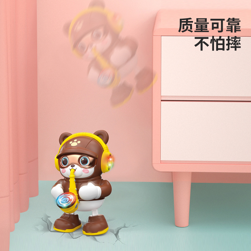 Bailaje eléctrico saxofón osos musicales luces oscilantes bailar osos dibujos animados juguetes de puzzle para niños