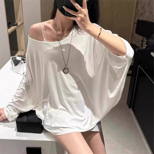 Korean-style thin batwing sleeve sun cover-up top for women, summer high-end new design T-shirt, pure desire and relaxed sense of style clothing top, trendy