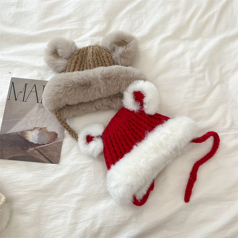 Unisex Children's hats Winter boys and girls ins plus cashmere knitted plush Lei Feng hat ear protection hat_voghion.com