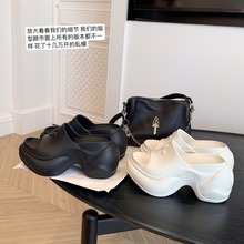 【葡萄妈】巴黎假日~十字花厚底增高休闲拖鞋女凉拖外穿夏