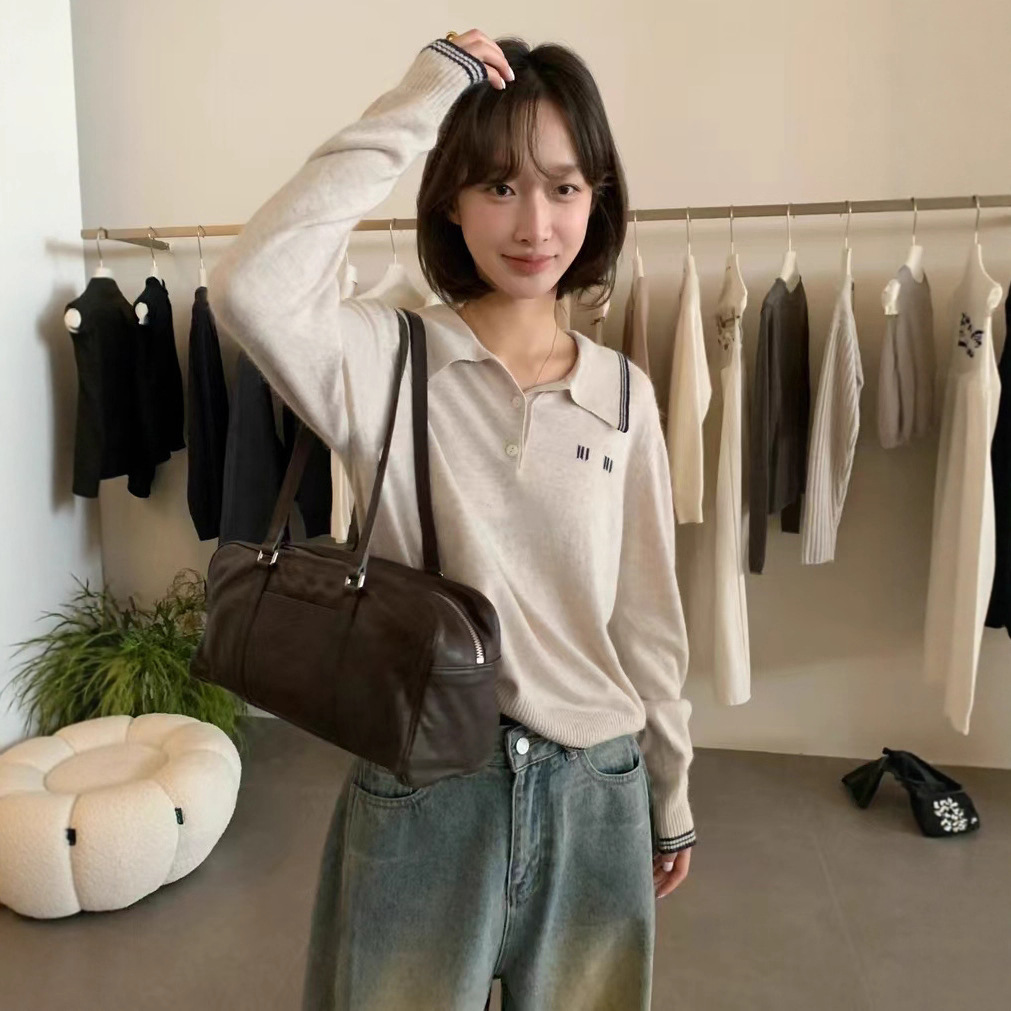 含羊毛羊绒十三行IMISS家高货！2026新款polo刺绣长袖套头毛衣女