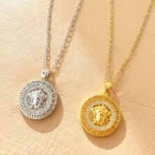 跨境轻奢美杜莎人头钛钢项链经典镶钻欧美简约时尚百搭锁骨链批发