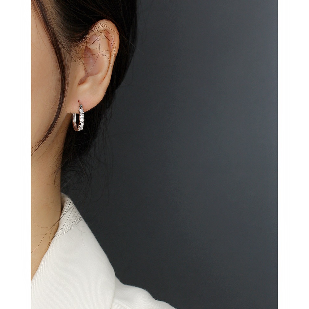 Fashion Geometric Silver Earrings Inlay Rhinestones 925 Silver Earrings