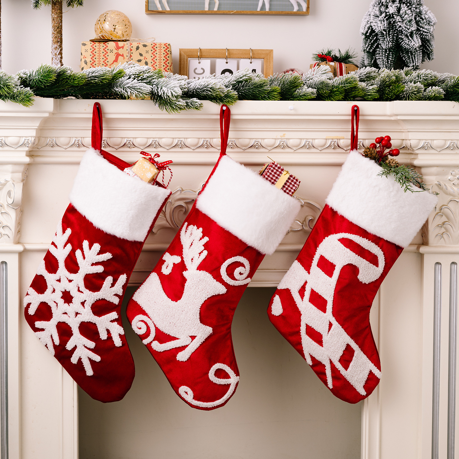 foreign trade hot-selling new arrival christmas decoration creative snowflake high-end christmas stockings red gift socks gift bag