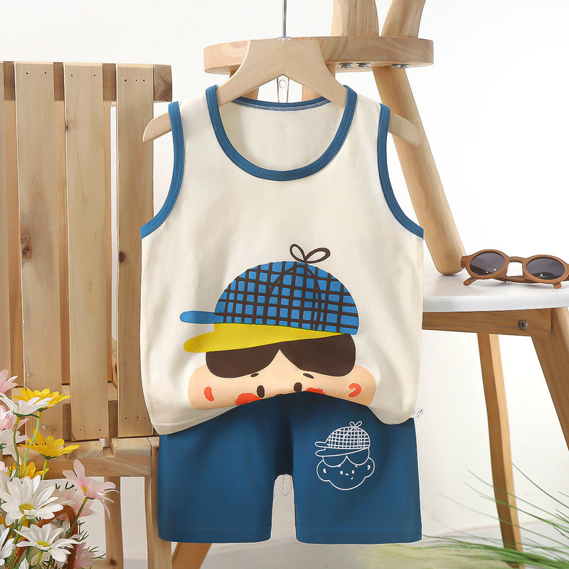 子供ベストセット純綿女の子夏服韓国風子供服新 2025 夏男の子ツーピースセット卸売|undefined