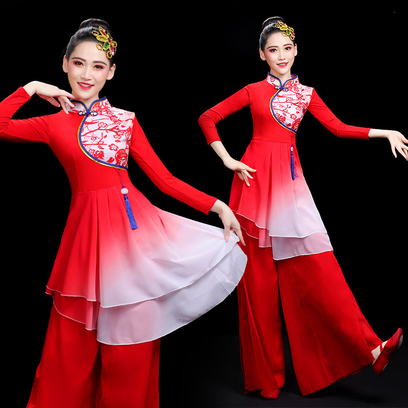 古典舞蹈服装女飘逸中国风扇子舞伞舞表演服秧歌服套装现代舞独舞