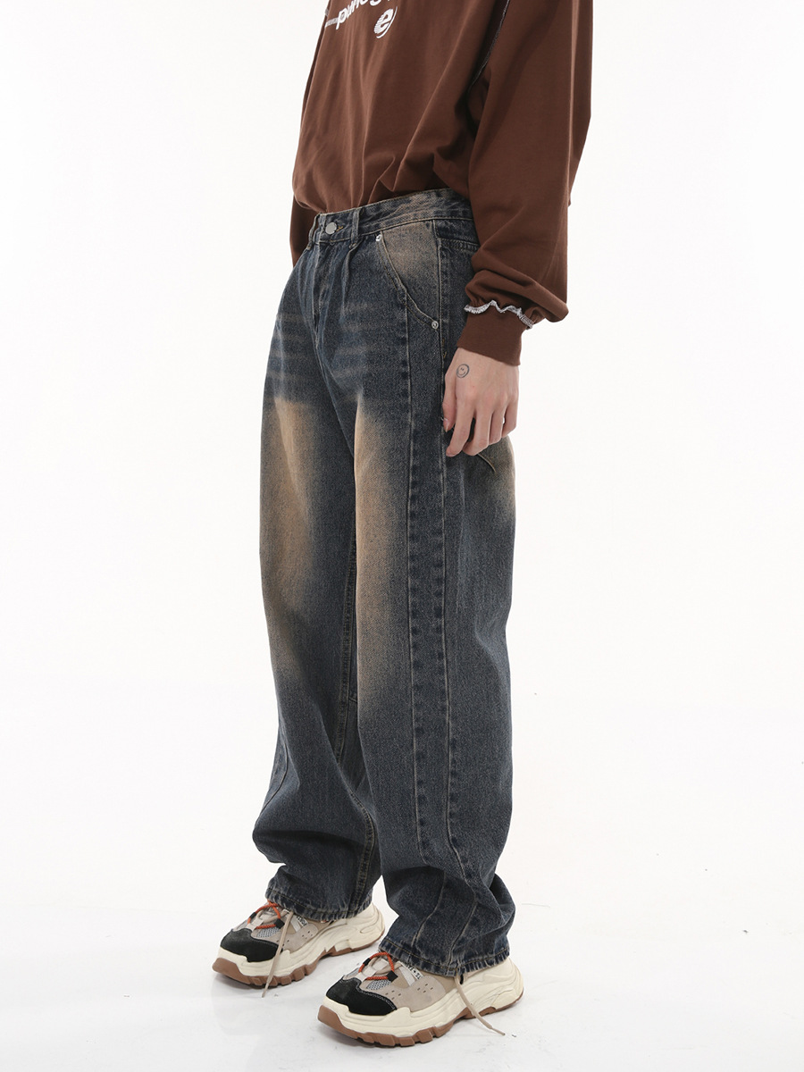 Mtlclothes ropa de Hombre | 2023 otoño americano nicho vintage washed High Street drapeado jeans Loose moda