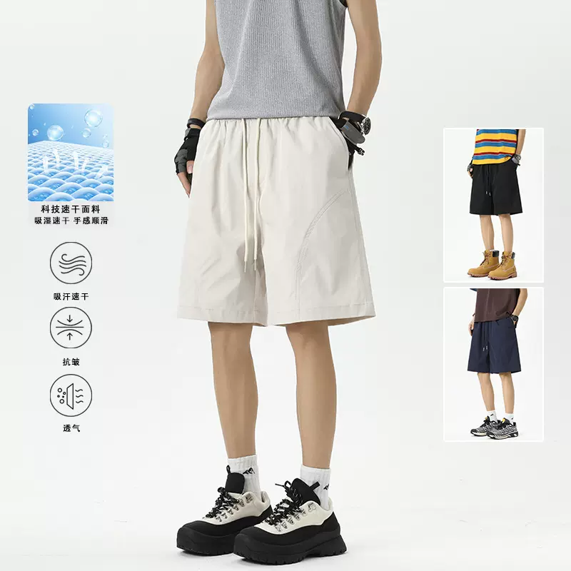 男士冰丝休闲短裤2025夏季新款宽松薄款中裤透气五分裤子男现货批