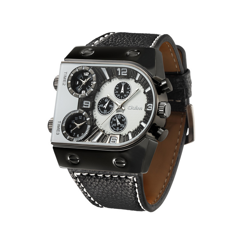 Oulm multi-time zone Reloj de cuarzo para hombre de esfera grande europeo y americano Reloj de correa para hombre de cuarzo con personalidad de moda hip hop 9315 image 2