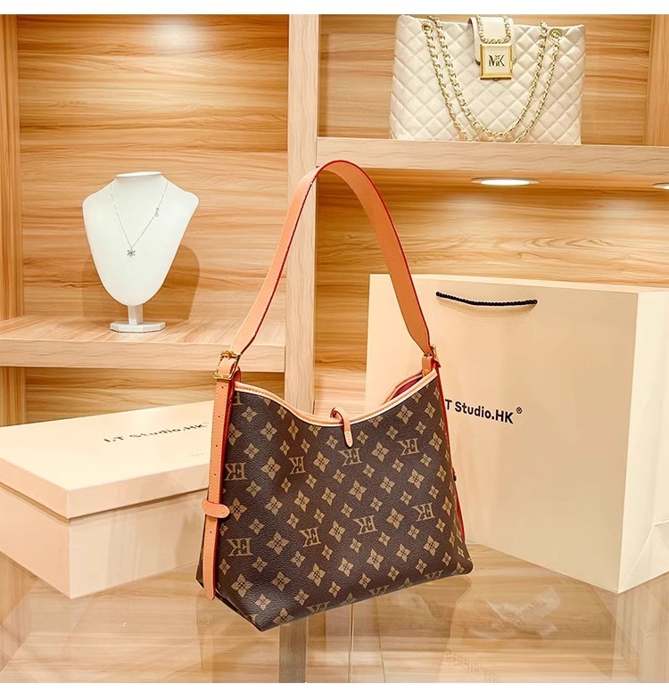Túi tote nữ xách tay đeo vai phong cách cổ điển họa tiết monogram — nâu chi tiết 2