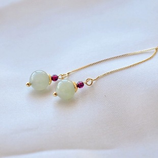 Natural Hetian Jade Earrings, Elegant Earrings, 14K Gold-Filled New Style, Versatile, Trendy, Accessible Luxury, Face-Slimming Earrings