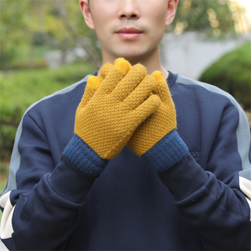 Touch Screen Gloves Women's Winter Women's Five Fingers Winter Velvet Thickened Cotton Warm Men's Windproof Cold-proof Hand Socks Northeast