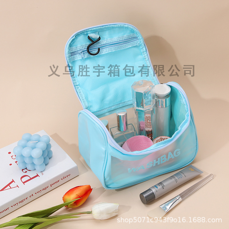 Korean-style hot large capacity PVC portable handbag pu frosted transparent hook toiletry storage dustproof makeup bag