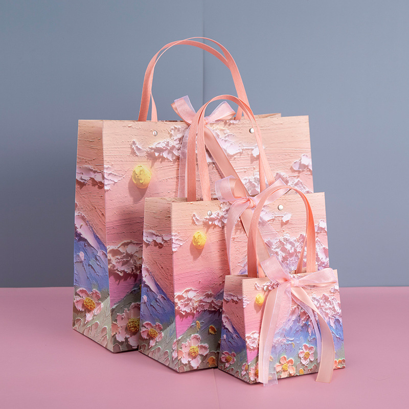 Yunshan pétalo hermosa pintura al óleo palo bolsa de regalo ins cura de alta gama bolsa de regalo de cumpleaños ramo bolso bolsa de papel
