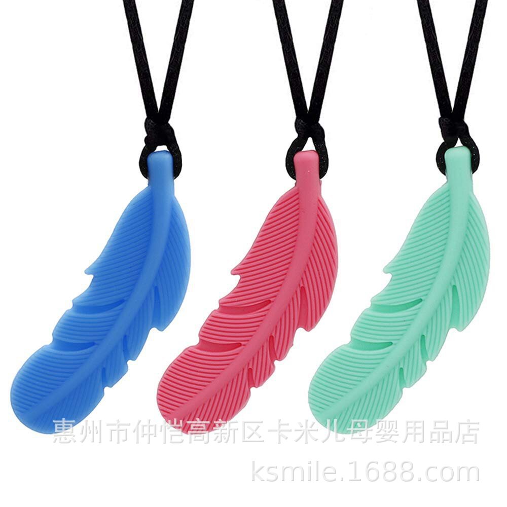 Baby Teether Silicone Feather Pendant Necklace Pacifier Chain Accessories Baby Teething Stick Soothing Teether for Baby Teeth