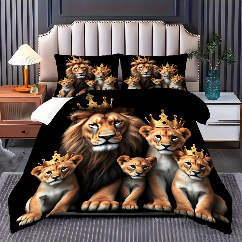 TEMU / JIT transfronterizo abrasivo textil doméstico impresión digital león colcha de cama Kit piel transpirable para diseñar