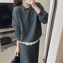 「支持订做」基础舒适粒粒棉圆领套头卫衣女秋冬宽松休闲运动套装