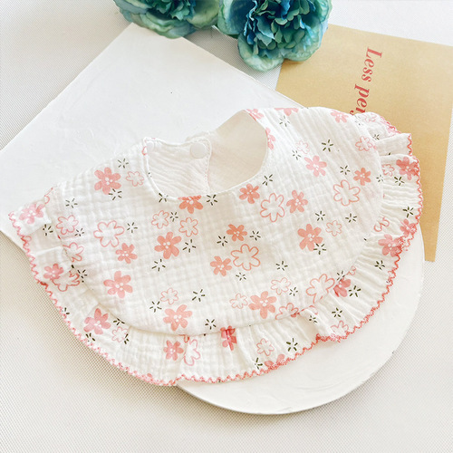 Class A Baby Bib Pure Cotton 4-Layer Gauze Bib Newborn Baby Girls' Anti-stain Bib Cartoon Lace Drool Cloth