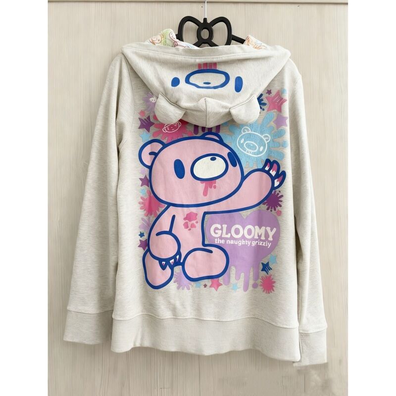 Fleece-lined autumn and winter violent bear subculture sweet and cool retro girl's cardigan hooded long-sleeve sweatshirt top Fleece-lined autumn and winter violent bear subculture sweet and cool retro girl's cardigan hooded long-sleeve sweatshirt top