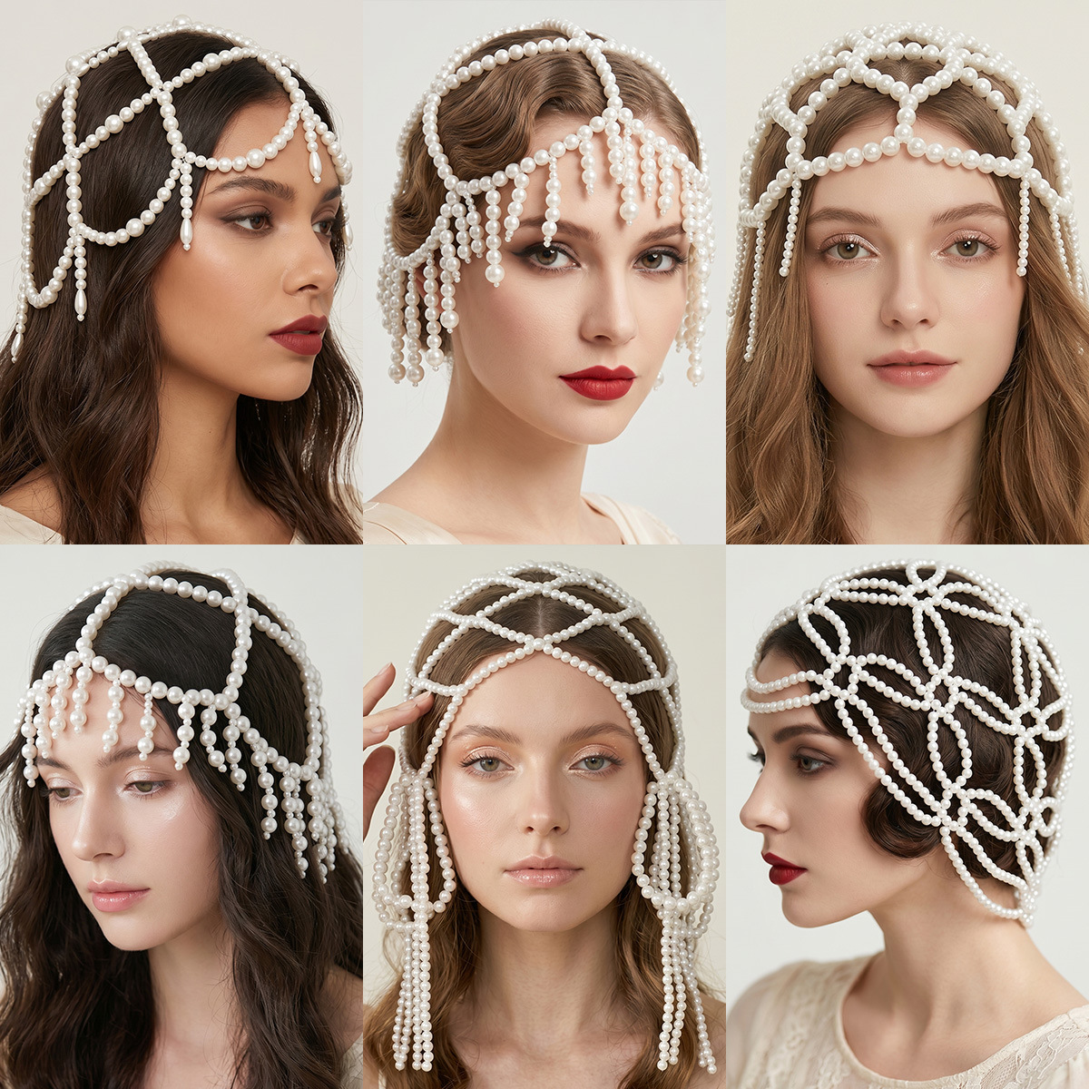 Cross-Border Exclusive Supply of Vintage Pearl Hollow-Out Hair Caps, Versatile Tassel Hair Accessories for Bridal Dinners, Handmade Beaded Hair Chains