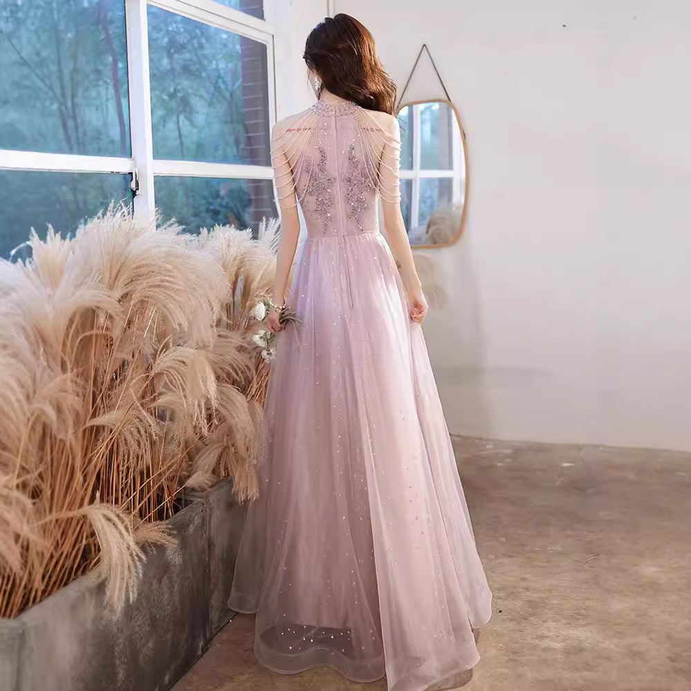 Vestido de noche rosa para mujer, nuevo estilo 2025, verano y primavera, elegante y lujoso para eventos sociales, ideal para banquetes, damas de honor, compromisos, cumpleaños y eventos de recepción. image 5
