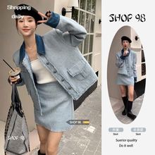 小香风牛仔套装女秋季新款潮流苏拼接外套+半身裙两件套潮