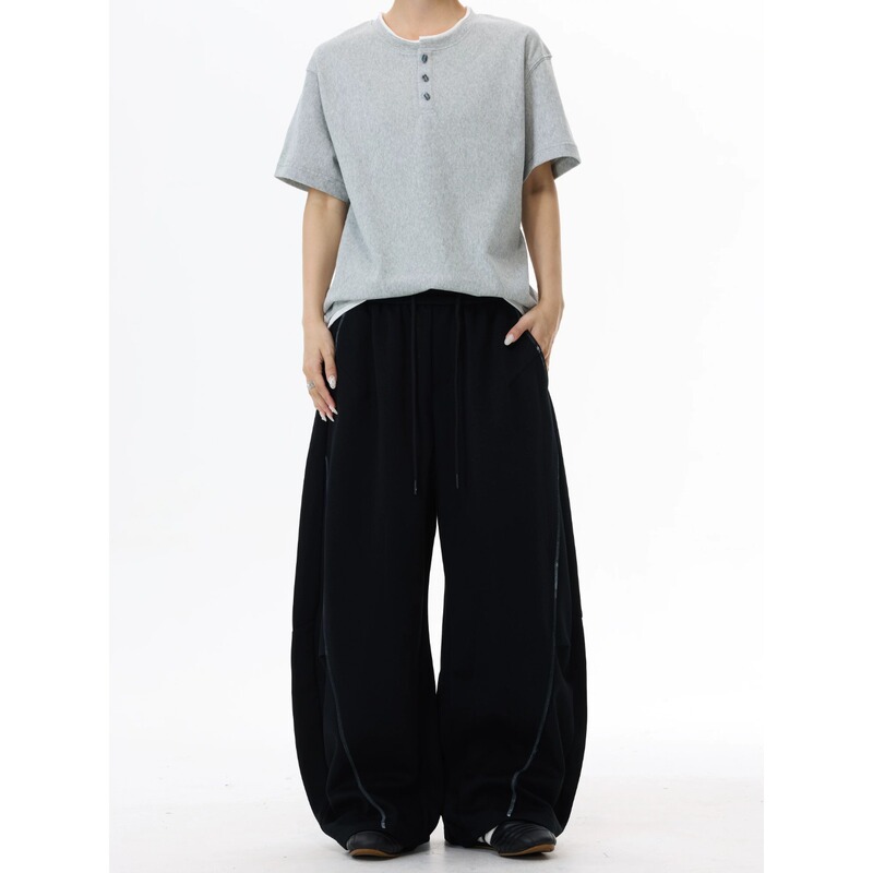 American-Style Summer Curved Hem Sweatpants for Men and Women, Trendy Brand Drapey Straight-Leg Sports Casual Pants, Stylish Slim-Fit Versatile Wide-Leg Pants