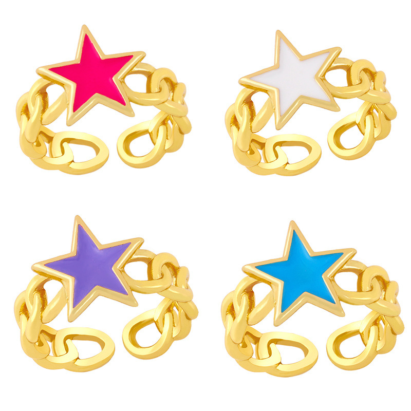 Wholesale Hollow Chain Five-pointed Star Copper Ring Nihaojewelry display picture 2