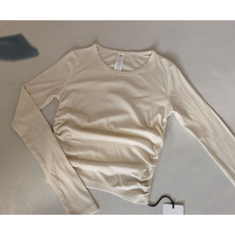 Aio ヨガ両面プリーツヨガスポーツ長袖 Tシャツ秋と冬の新しいスレッドラウンドネックフィットネス Tシャツトップ女性|undefined