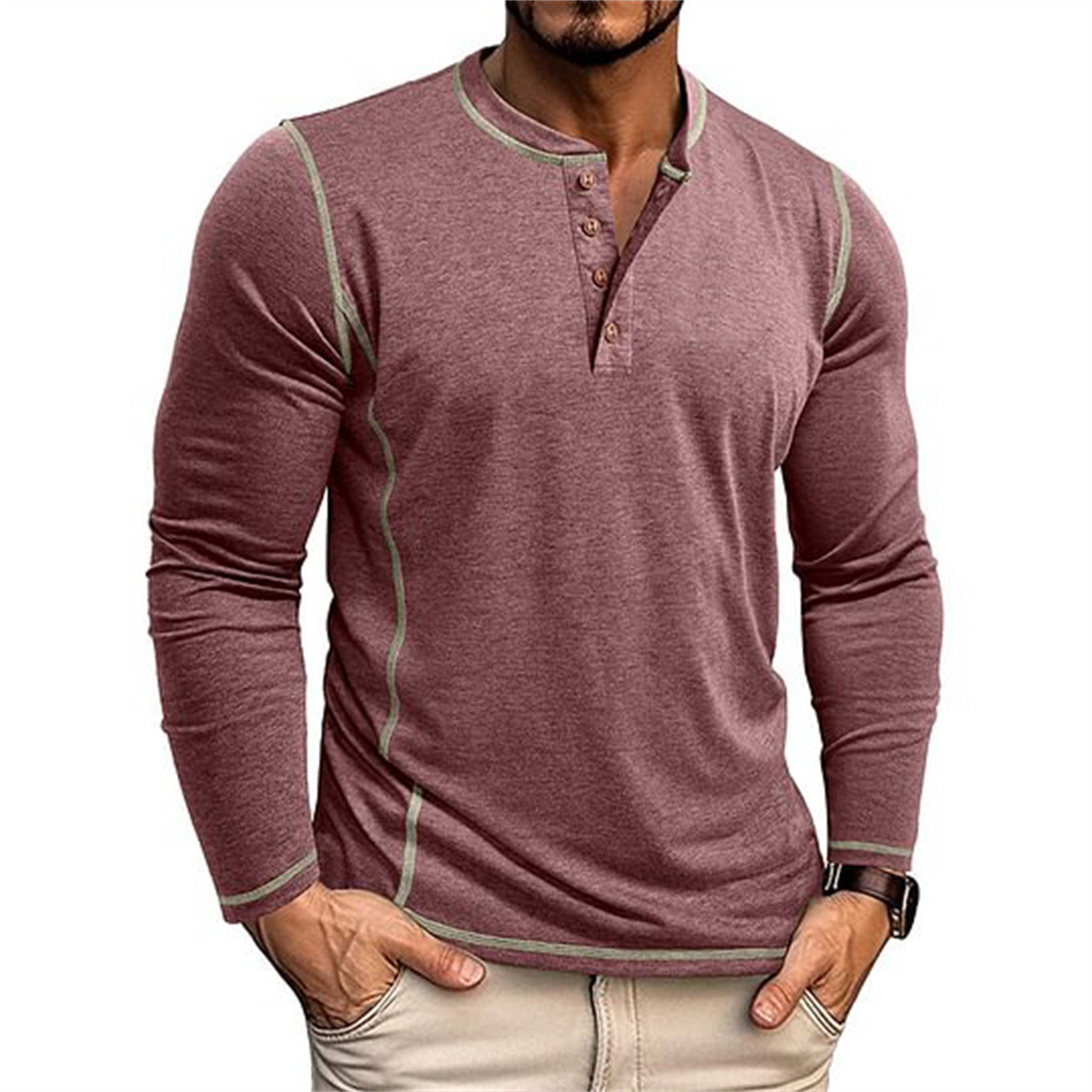 Herren Langarm T-shirt Mit Stehkragen Für Den Alltag_voghion.com