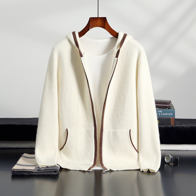 Autumn and Winter Cross-Border Sweater Jacket Casual Zipper Hooded Cashmere Cardigan Men's Knitted Hoodie Light Luxury Fashion
