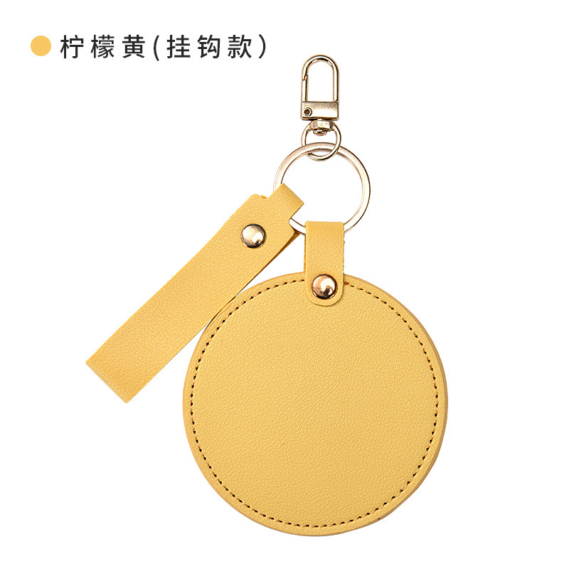 爆款ins圆形纯色皮质化妆镜 随身携带补妆镜PU防摔旋转镜 创意镜|undefined