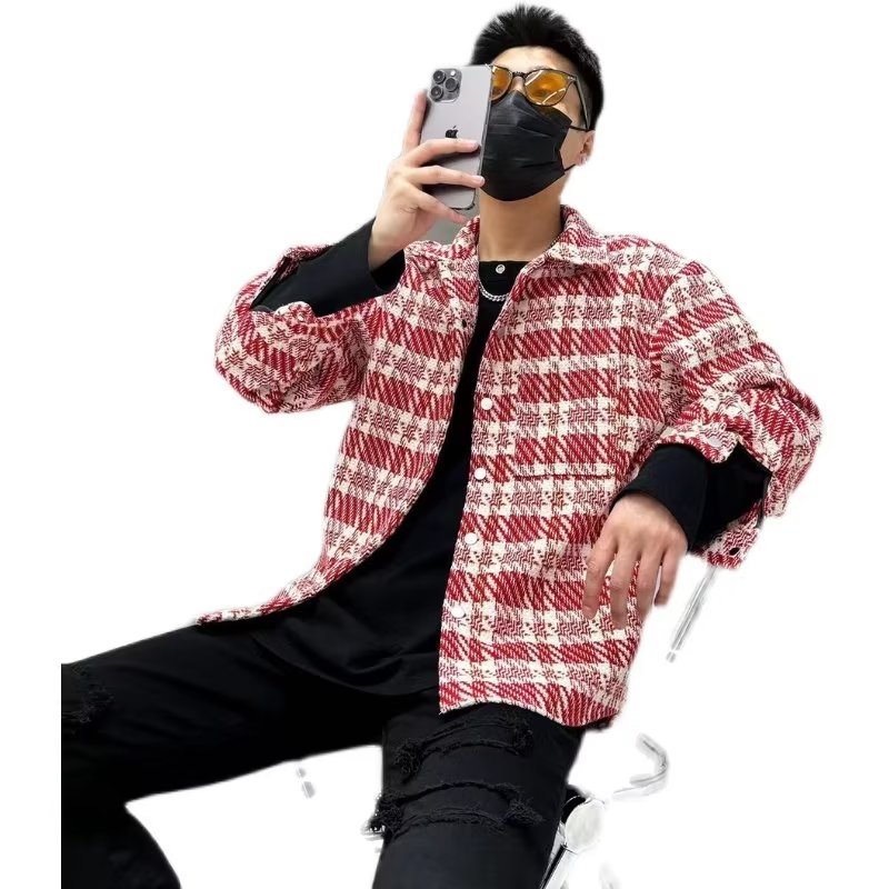 Camisa a cuadros de estilo de Hong Kong para hombres japoneses Tops de principios de otoño Camisa de manga larga de moda para hombres guapos de primavera y otoño