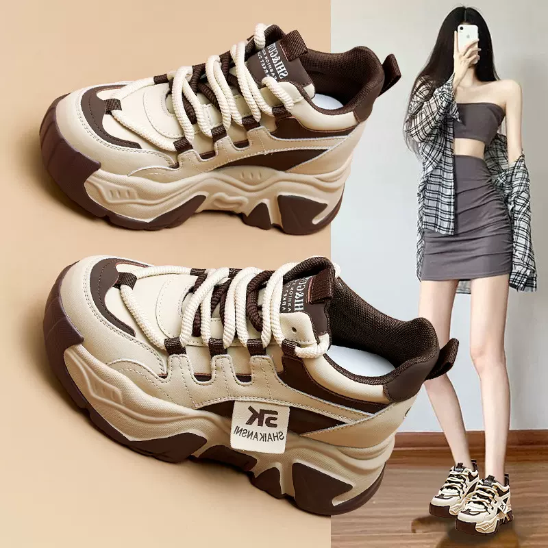 厚底老爹鞋女2024年秋冬季新款真皮女鞋增高加绒休闲运动阿甘女鞋