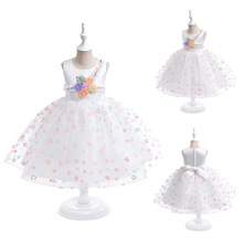 新款亚马逊中童蝴蝶结网纱裙走秀演出女童裙欧美girls gown