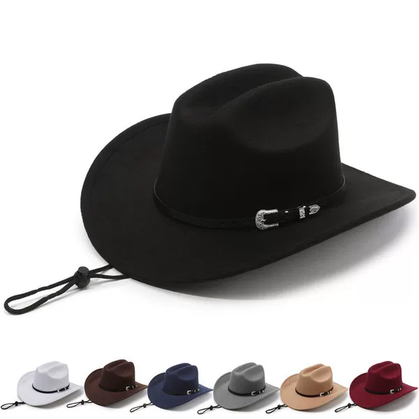 Cross-Border European and American Style Foreign Trade Western Cowboy Hat, Large-Brimmed Wool Felt Hat, Punk-Style Riding Hat, Xizang-Style Rolled-Brim Felt Hat