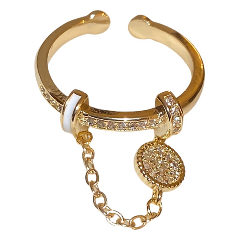 Zircon diamante gota aceite redondo cadena borla anillo luz lujo moda diseño sentido todo partido abierto anillo de dedo índice al por mayor