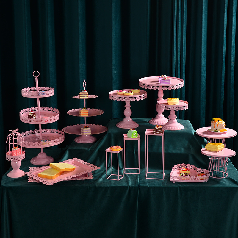 Nordic cristal tarde té bandeja de mesa de postre decoración de la torta estante de la torta de boda Placa de hierro merienda rack