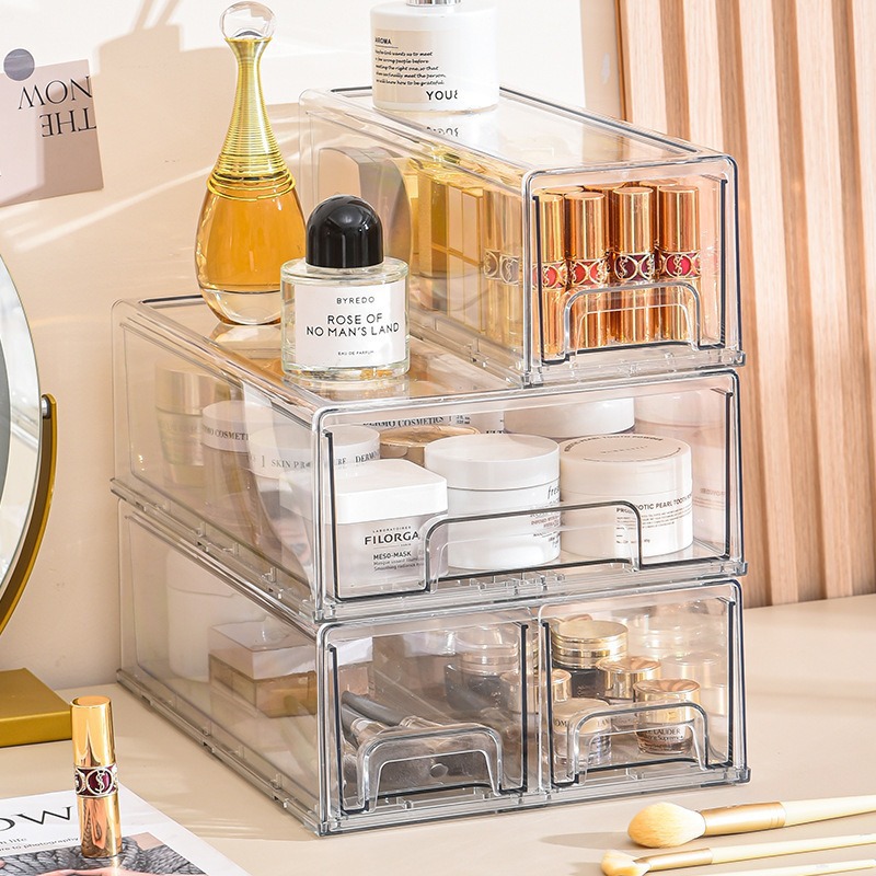 Caja de almacenamiento de plástico cosmético de escritorio transparente de gran capacidad para ropa juguetes ropa interior caja de almacenamiento tipo cajón