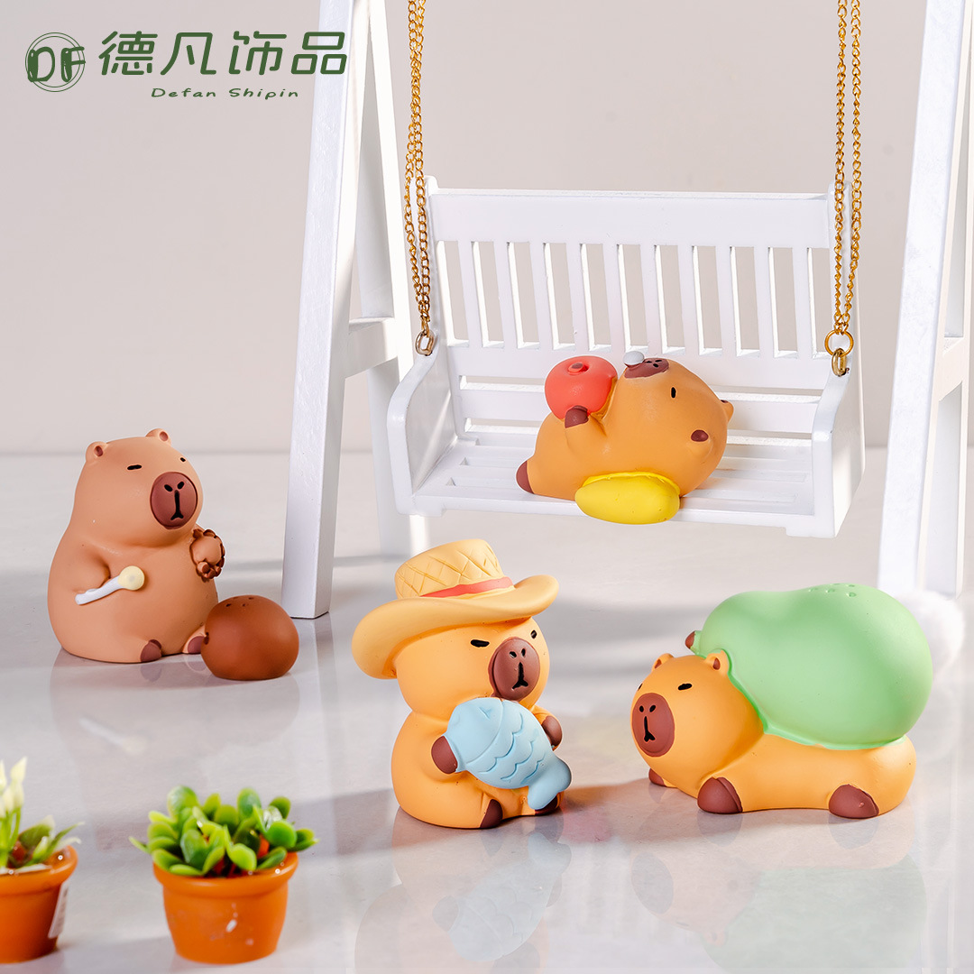 Micro paisaje creativo lindos Dolphin capibara muñeca caja ciega accesorios decoraciones accesorios de escritorio para automóviles