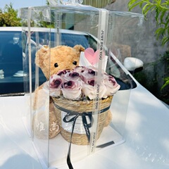 圣诞节礼物永生花花束泰迪熊抱抱桶生日礼物送女朋友闺蜜妈妈女生