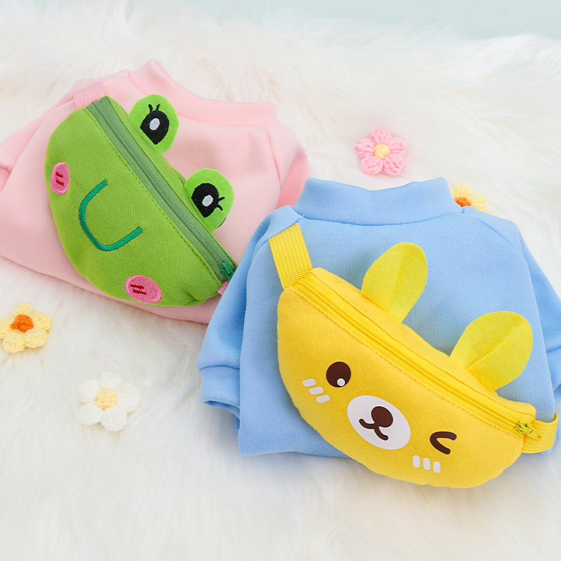 Perro gato crossbody cremallera ropa linda suministros para mascotas Otoño e Invierno amarillo oso Rana caliente Bixiong ropa de cubo francés