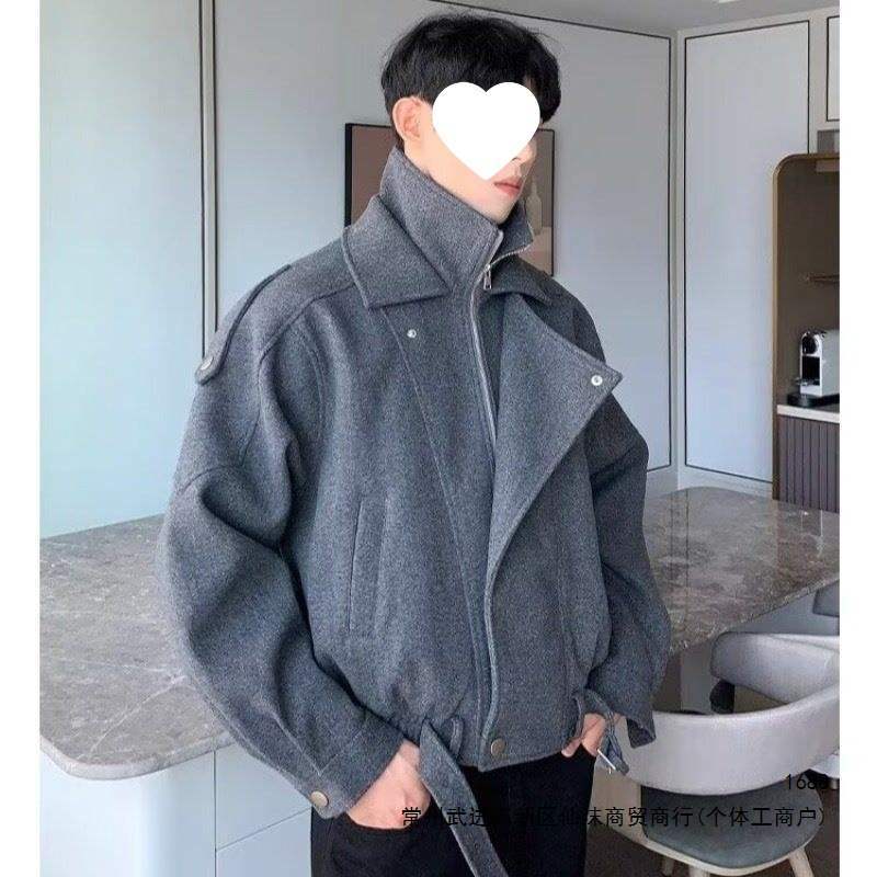 Korean style double-layered wool coat for men, trendy and unique, loose-fitting jacket, 12