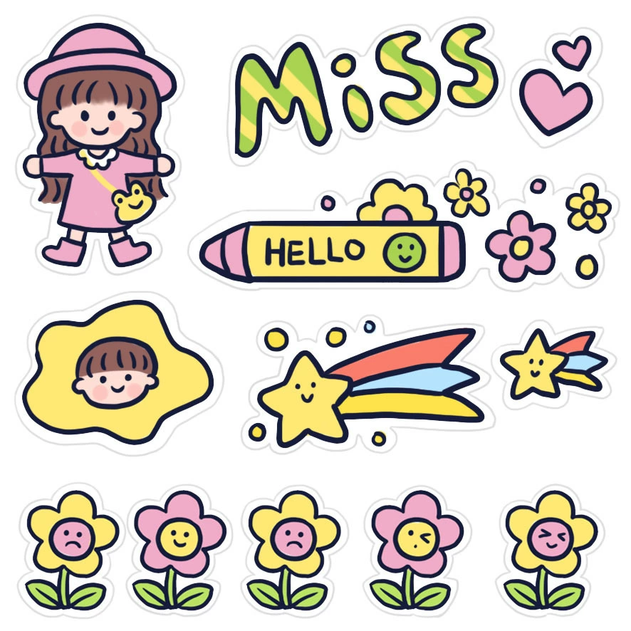 Cartoon sticker, laptop, book, DIY, for students