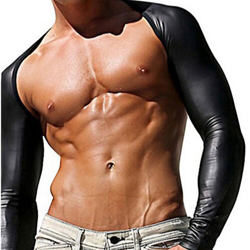 Cross-border European and American men's fetish patent leather outfit nightclub performance uniform seductive biker suit men's fetish underwear B328